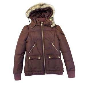 Juicy Couture Womens Purple Puffer Coat Jacket Fur Hood size M